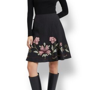 Vintage Black Skirt With Embroidered & Beading Floral Print Size M